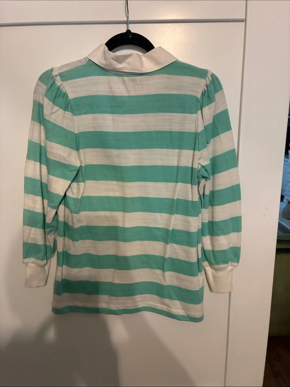 LOFT Mint Green and White Striped Polo Knit Top
